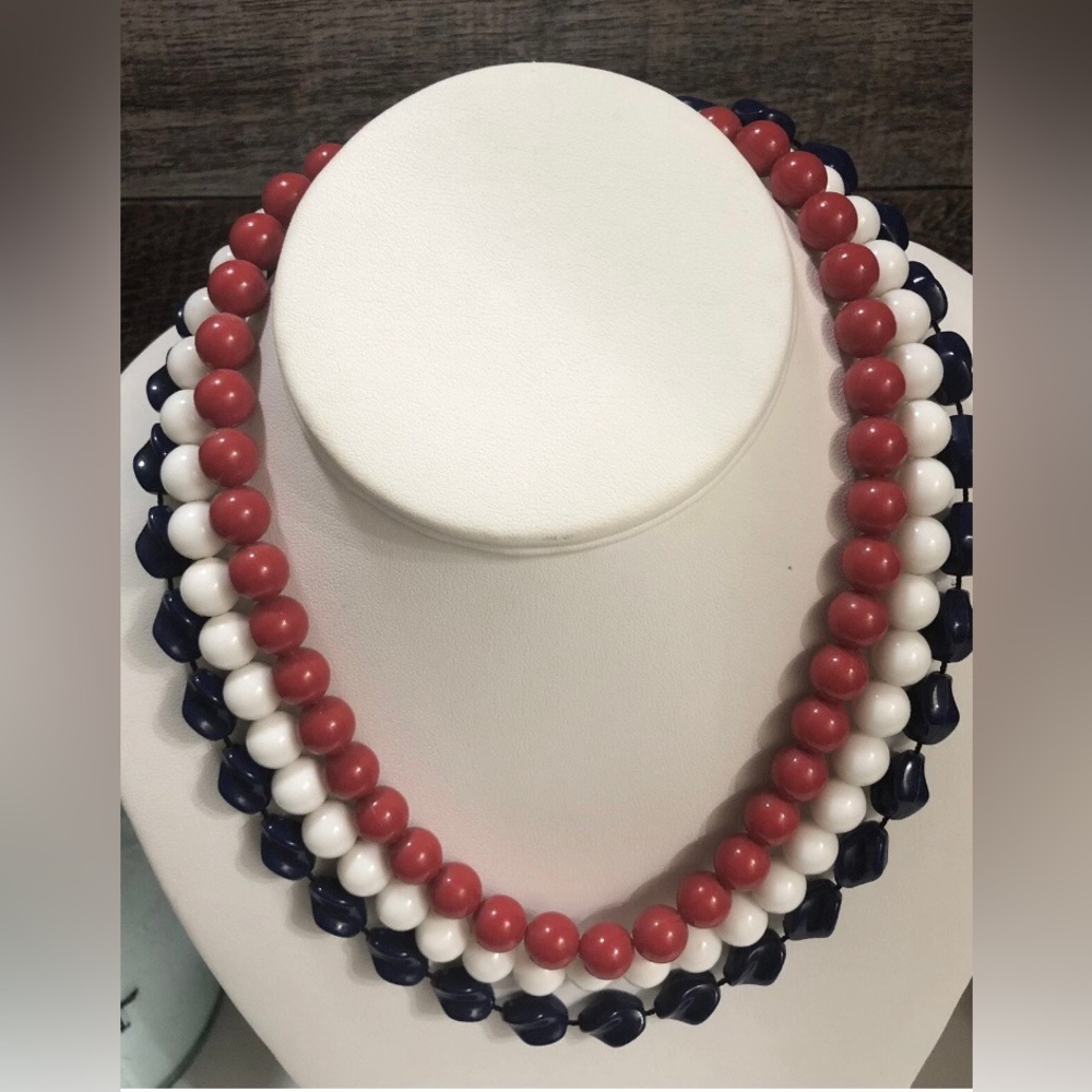Lot of 3 Beaded Necklaces “Red,White,Blue”
